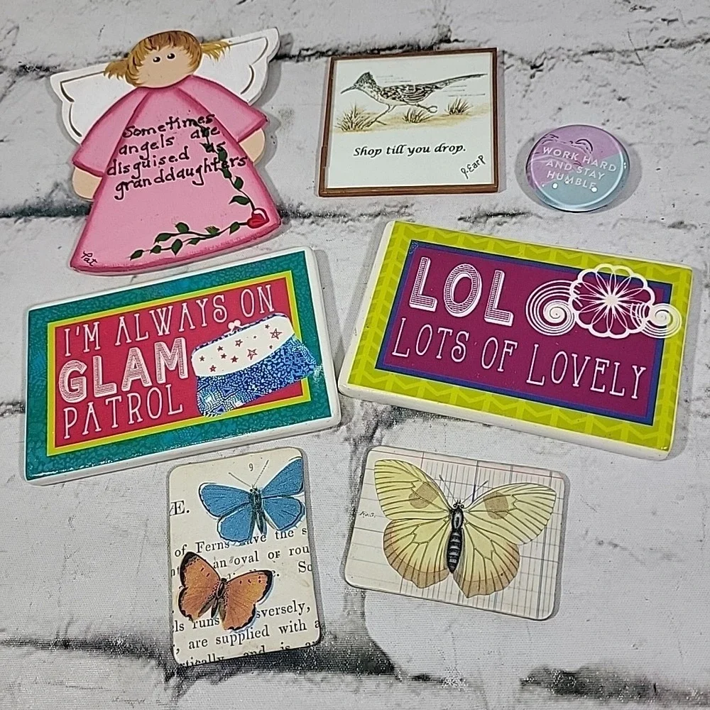 Vintage Fridge Magnets‎ Assorted Lot Of 7 Angel Butterflies Quotes Glam Patrol